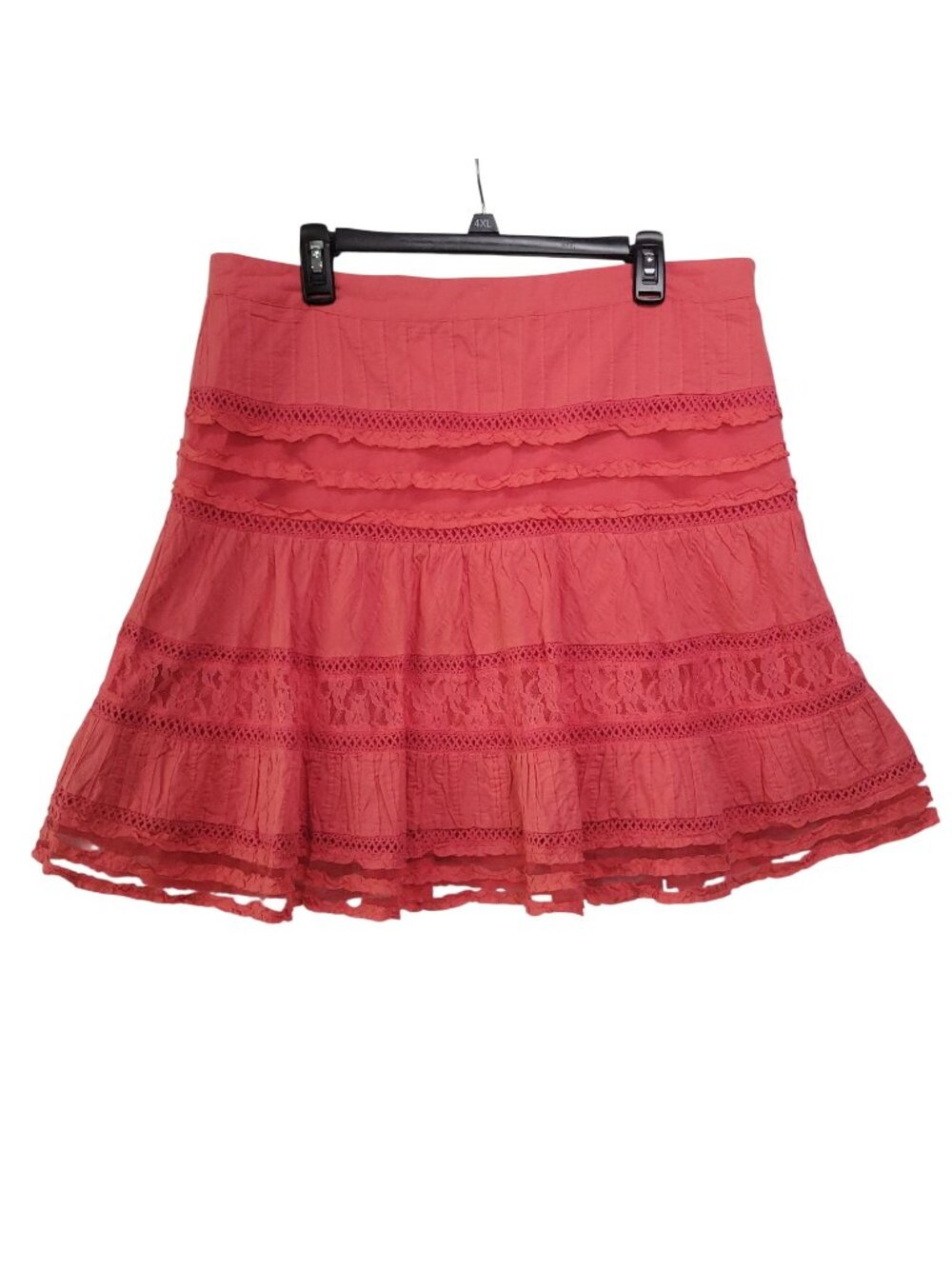 Sundance Coral Tiered Cotton Skirt With Lace Detail Size 12 Vtg Y2k Fairy